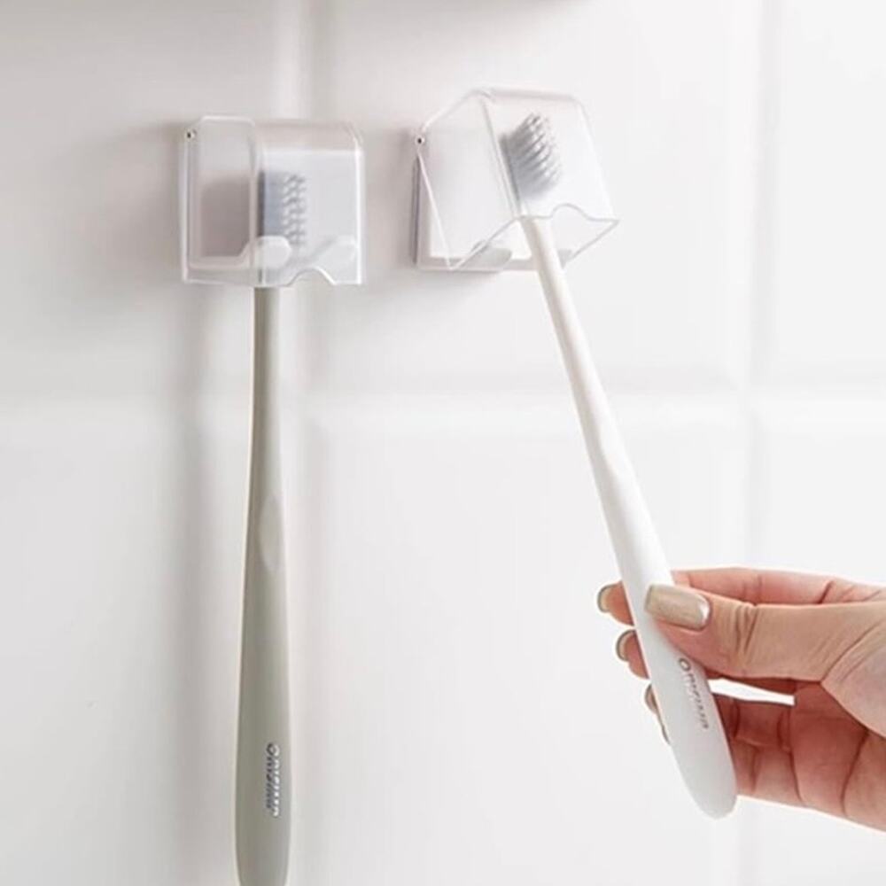 Toothbrush Cover Holder White Wall Mounted Stick On Renter Friendly Set of 3